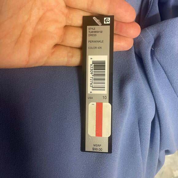 NWT Tahari periwinkle fit-and-flare dress bow front size 10 poly blend RV $99 - Picture 6 of 7